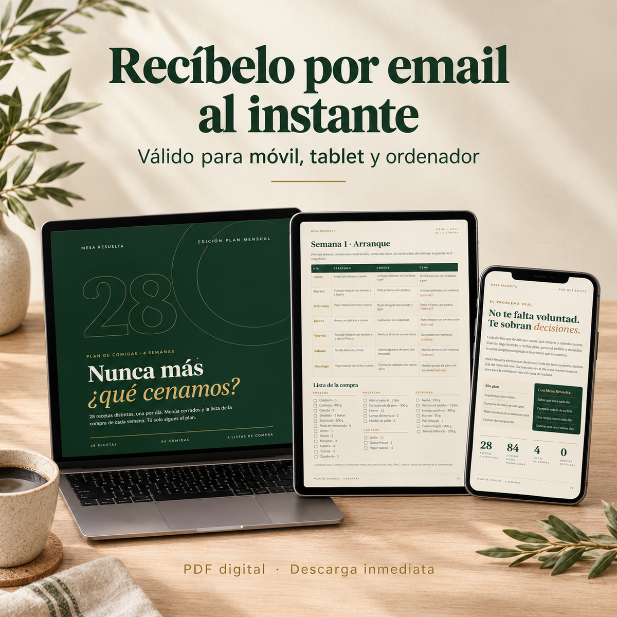Mesa Resuelta: Plan de comidas de 4 semanas (PDF)