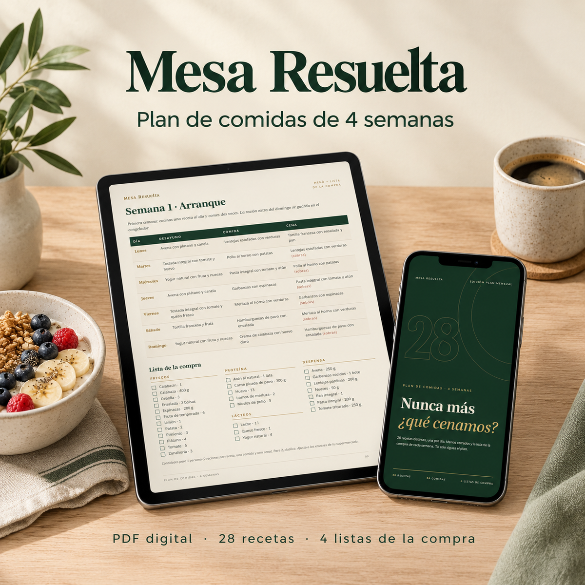 Mesa Resuelta: Plan de comidas de 4 semanas (PDF)
